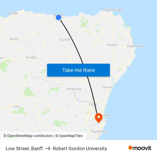 Low Street, Banff to Robert Gordon University map