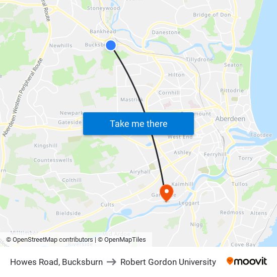Howes Road, Bucksburn to Robert Gordon University map