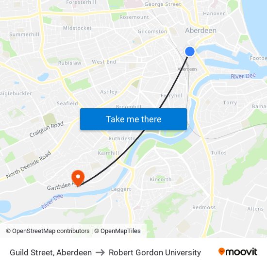 Guild Street, Aberdeen to Robert Gordon University map