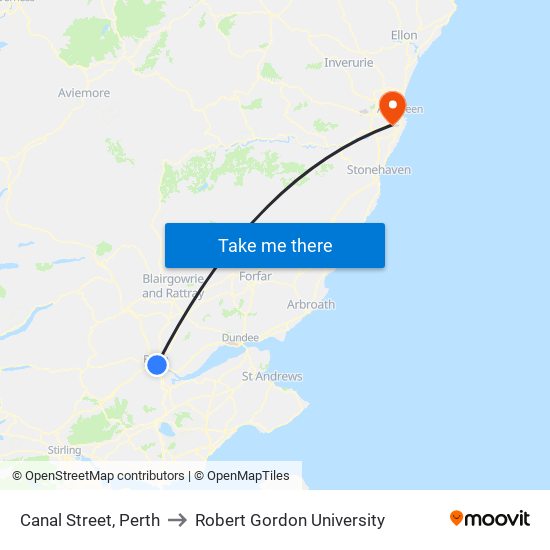 Canal Street, Perth to Robert Gordon University map