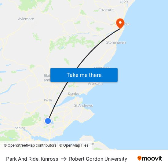Park And Ride, Kinross to Robert Gordon University map