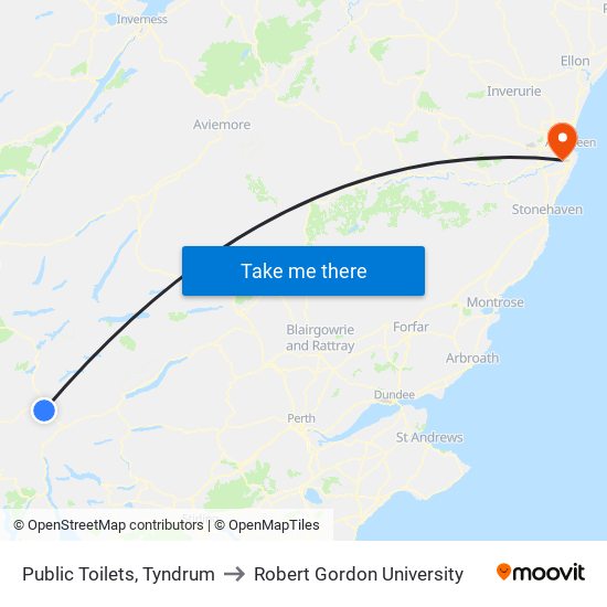 Public Toilets, Tyndrum to Robert Gordon University map