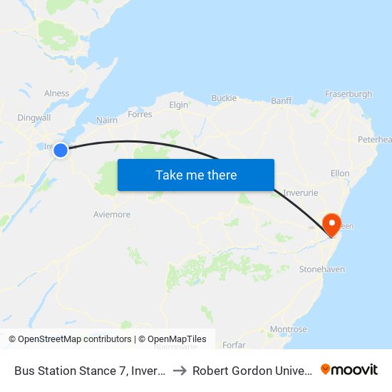 Bus Station Stance 7, Inverness to Robert Gordon University map