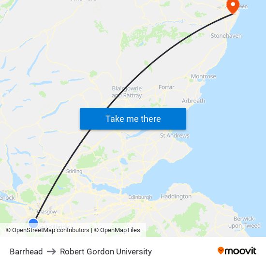 Barrhead to Robert Gordon University map