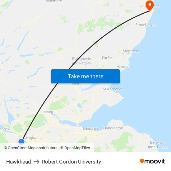 Hawkhead to Robert Gordon University map