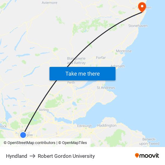 Hyndland to Robert Gordon University map