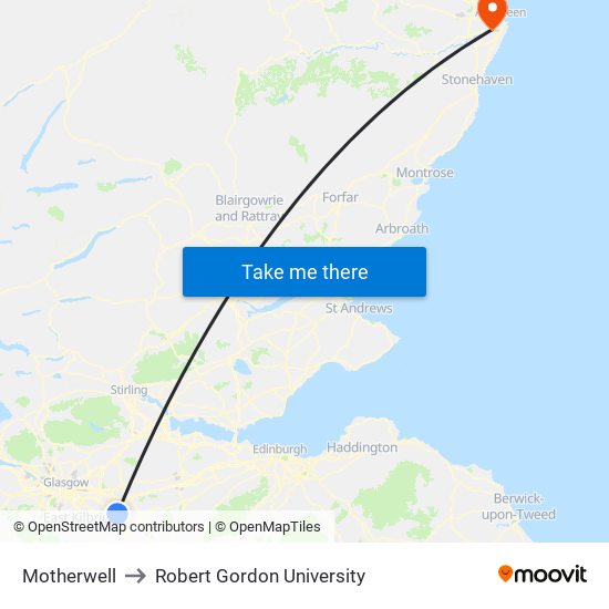 Motherwell to Robert Gordon University map