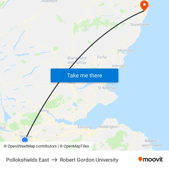 Pollokshields East to Robert Gordon University map