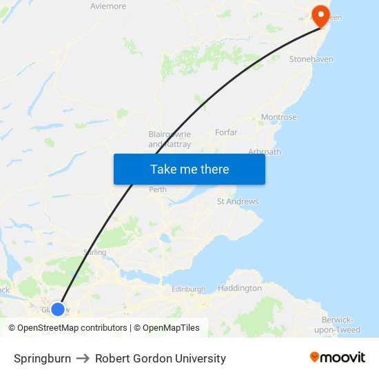 Springburn to Robert Gordon University map