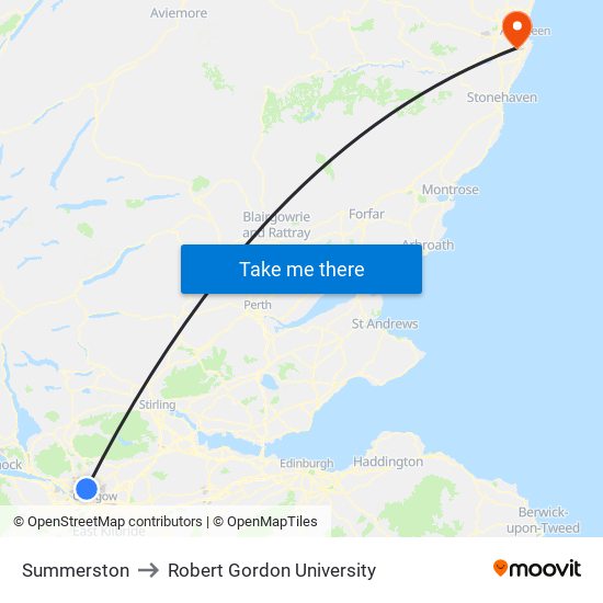 Summerston to Robert Gordon University map
