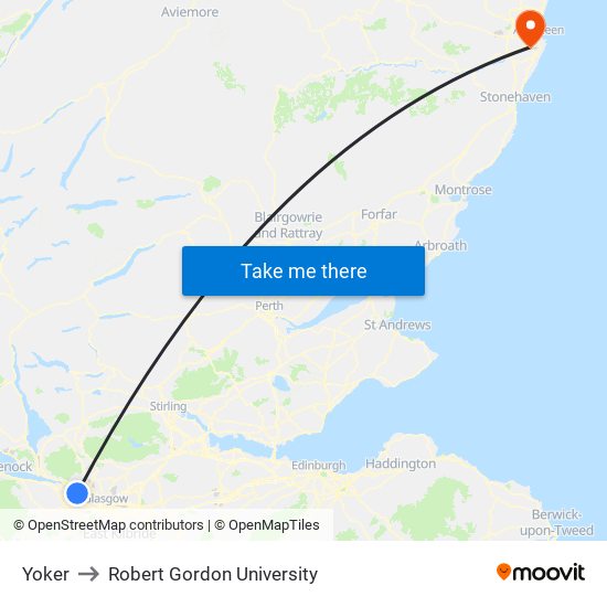 Yoker to Robert Gordon University map