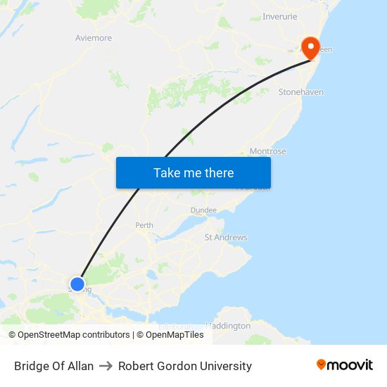 Bridge Of Allan to Robert Gordon University map
