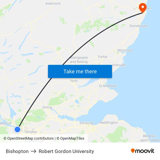 Bishopton to Robert Gordon University map