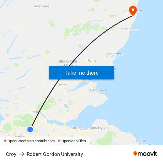 Croy to Robert Gordon University map