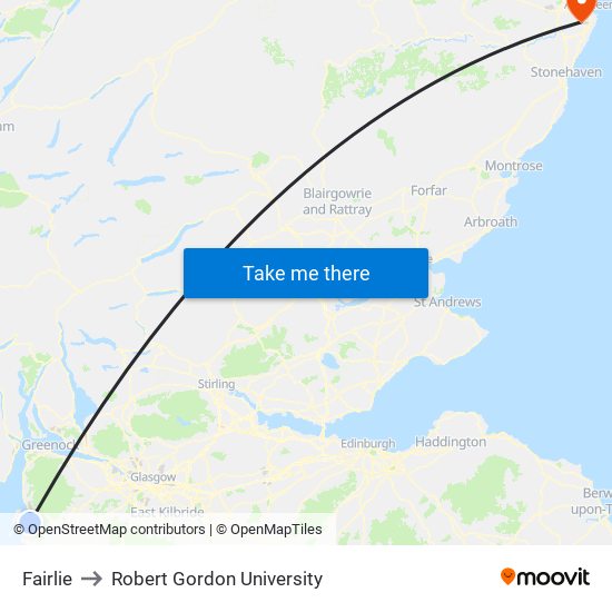 Fairlie to Robert Gordon University map