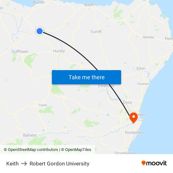 Keith to Robert Gordon University map