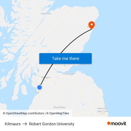 Kilmaurs to Robert Gordon University map