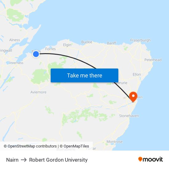 Nairn to Robert Gordon University map