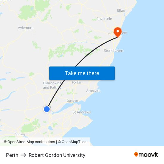 Perth to Robert Gordon University map