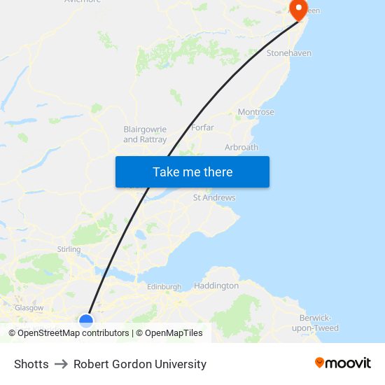 Shotts to Robert Gordon University map