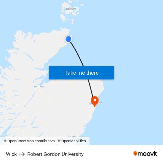 Wick to Robert Gordon University map