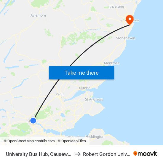 University Bus Hub, Causewayhead to Robert Gordon University map