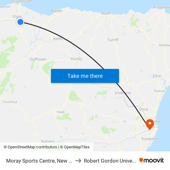 Moray Sports Centre, New Elgin to Robert Gordon University map
