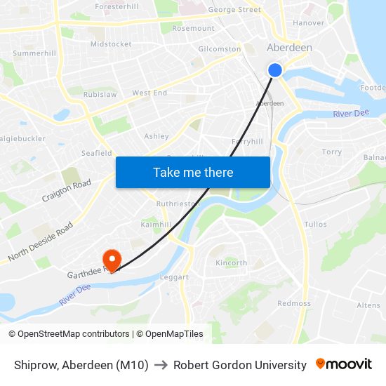Shiprow, Aberdeen (M10) to Robert Gordon University map