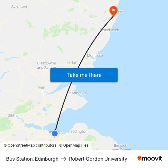 Bus Station, Edinburgh to Robert Gordon University map