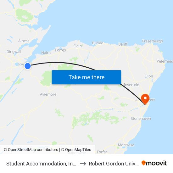 Student Accommodation, Inverness to Robert Gordon University map