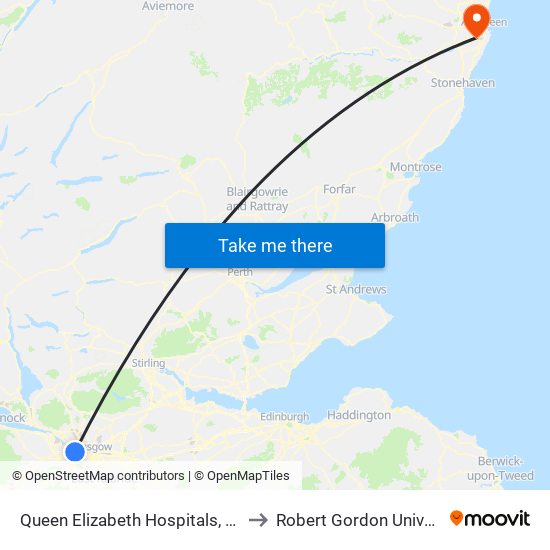 Queen Elizabeth Hospitals, Govan to Robert Gordon University map