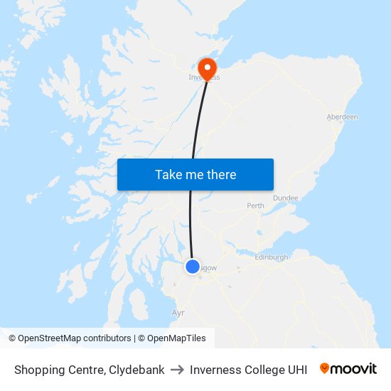 Shopping Centre, Clydebank to Inverness College UHI map