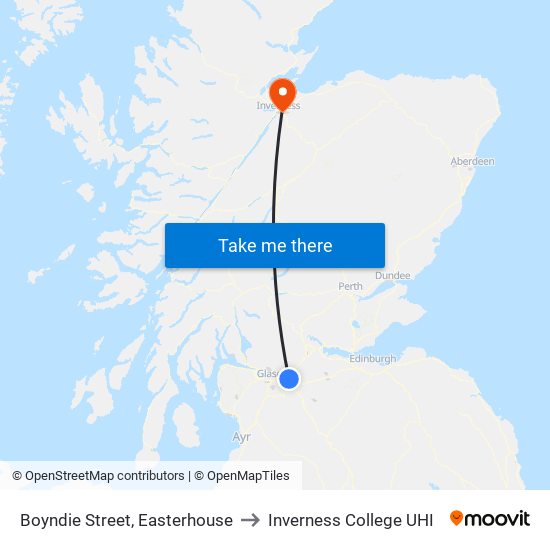 Boyndie Street, Easterhouse to Inverness College UHI map