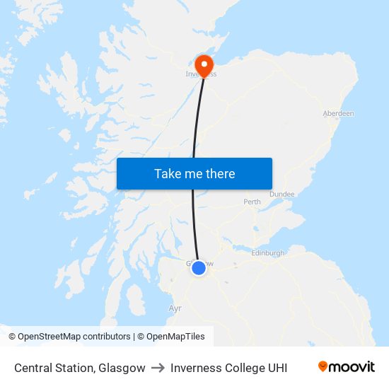 Central Station, Glasgow to Inverness College UHI map