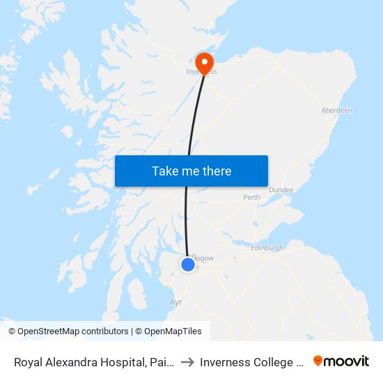 Royal Alexandra Hospital, Paisley to Inverness College UHI map