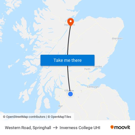 Western Road, Springhall to Inverness College UHI map
