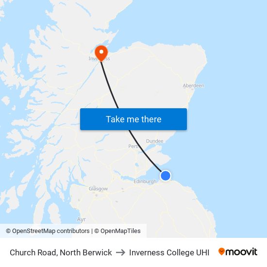 Church Road, North Berwick to Inverness College UHI map