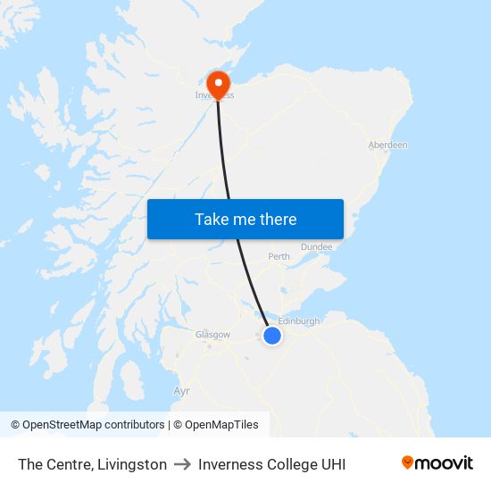 The Centre, Livingston to Inverness College UHI map