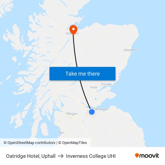 Oatridge Hotel, Uphall to Inverness College UHI map