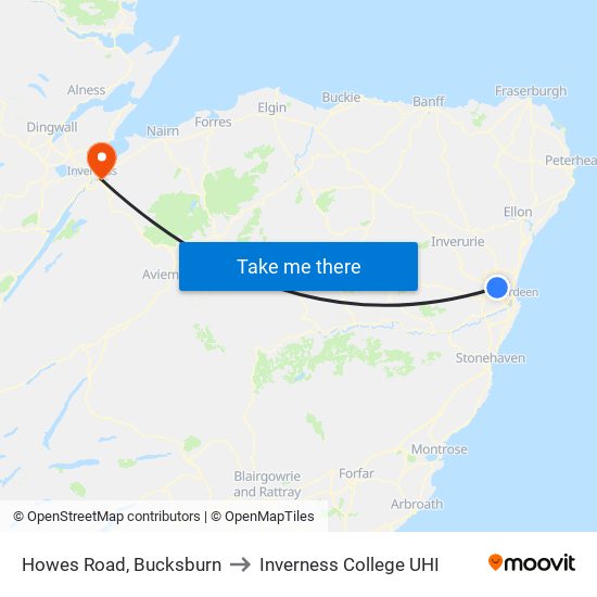 Howes Road, Bucksburn to Inverness College UHI map