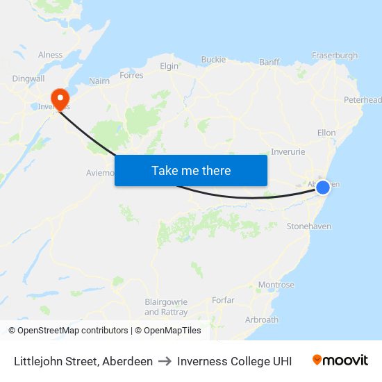 Littlejohn Street, Aberdeen to Inverness College UHI map