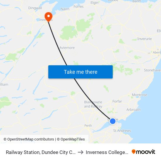 Railway Station, Dundee City Centre to Inverness College UHI map