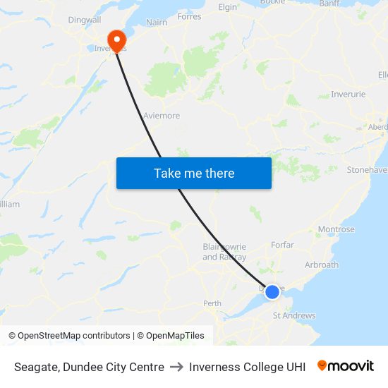 Seagate, Dundee City Centre to Inverness College UHI map