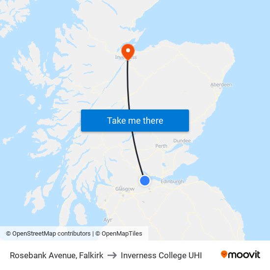 Rosebank Avenue, Falkirk to Inverness College UHI map