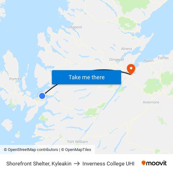 Shorefront Shelter, Kyleakin to Inverness College UHI map