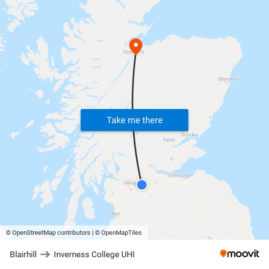 Blairhill to Inverness College UHI map