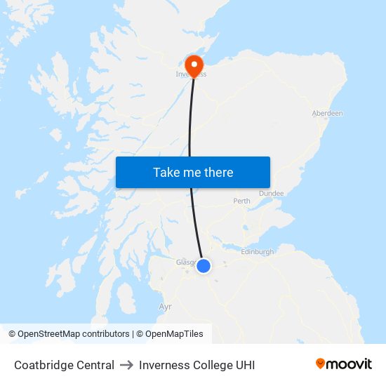 Coatbridge Central to Inverness College UHI map