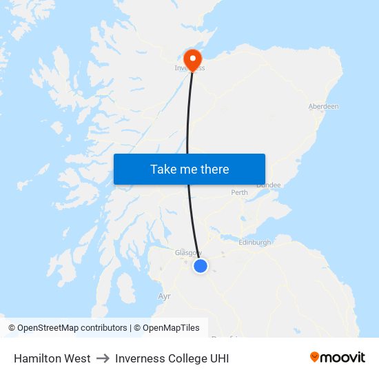 Hamilton West to Inverness College UHI map