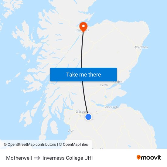 Motherwell to Inverness College UHI map