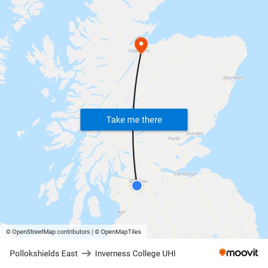 Pollokshields East to Inverness College UHI map